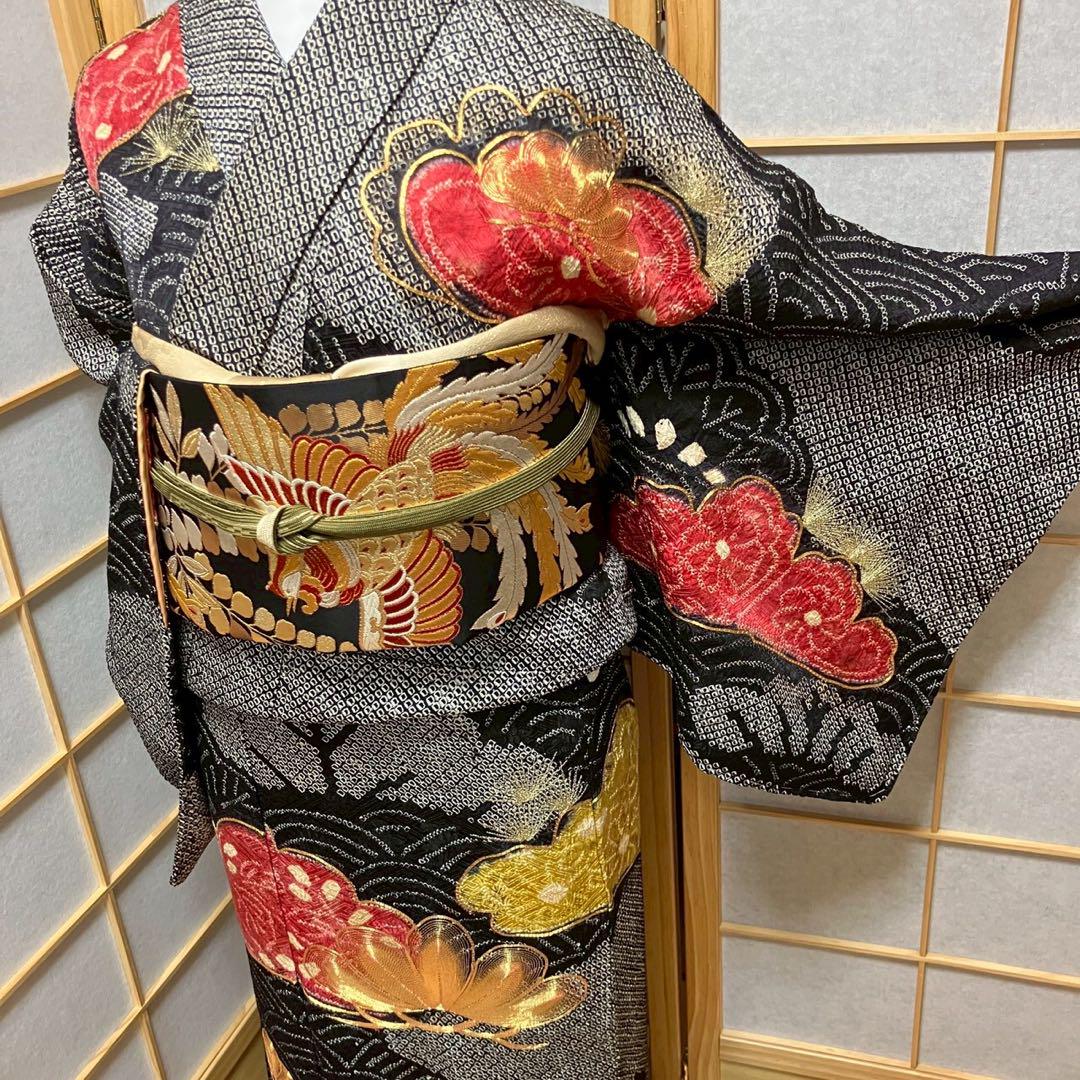 4881# Japanese Kimono Vintage Womens Silk Fabric Robe Kimono only sold Shibori