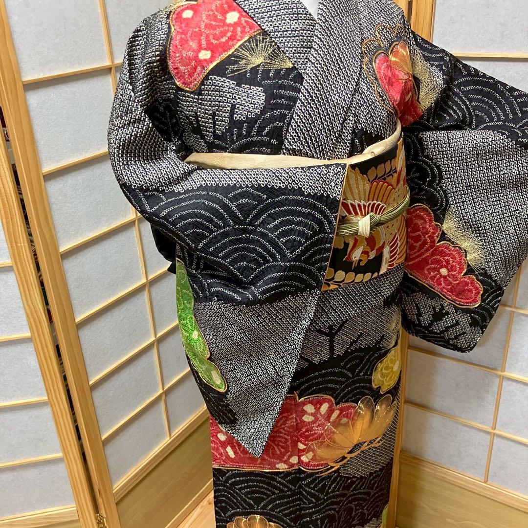 4881# Japanese Kimono Vintage Womens Silk Fabric Robe Kimono only sold Shibori