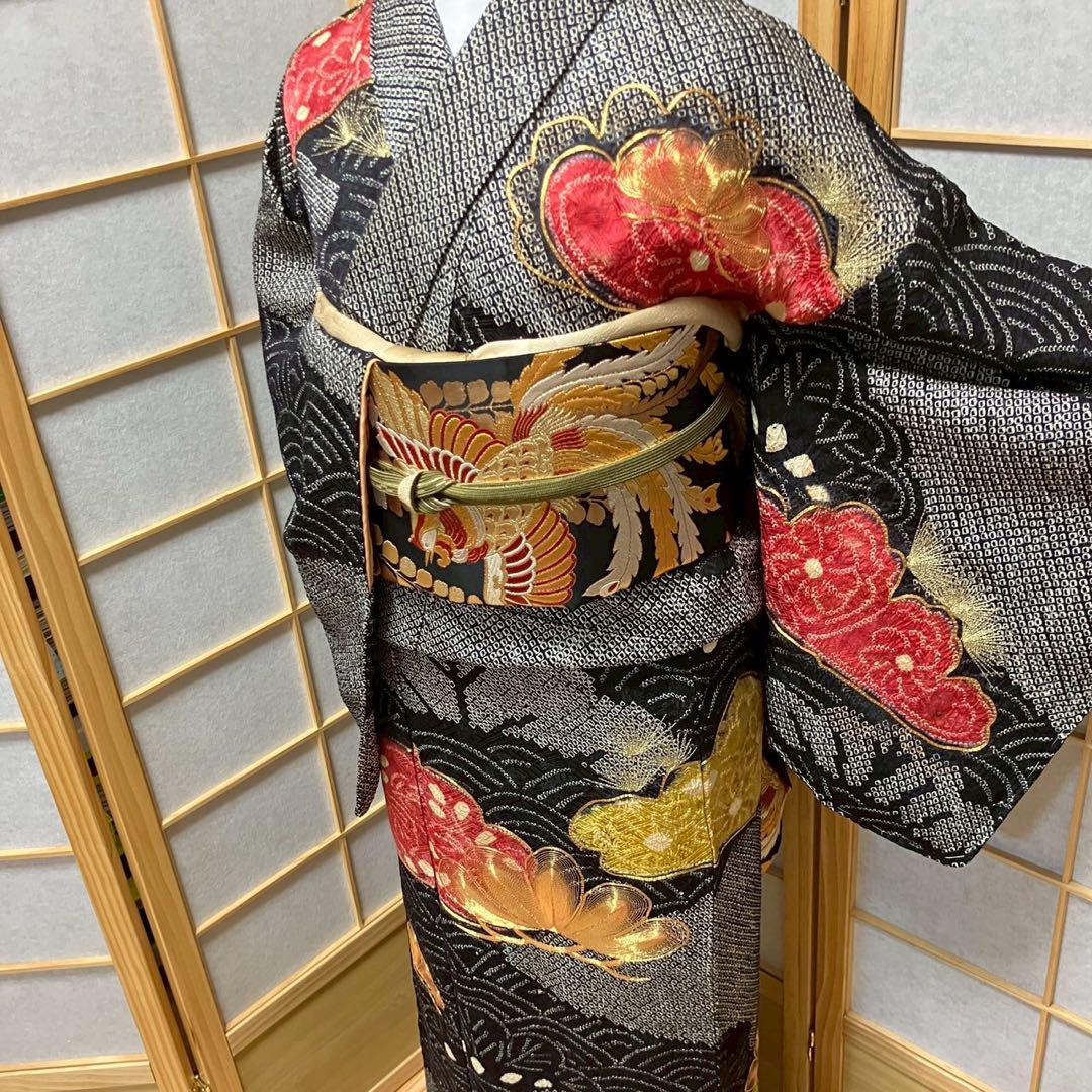 4881# Japanese Kimono Vintage Womens Silk Fabric Robe Kimono only sold Shibori