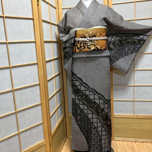 5483# Japanese Kimono Vintage Womens Silk Fabric Robe Kimono only sold Shibori