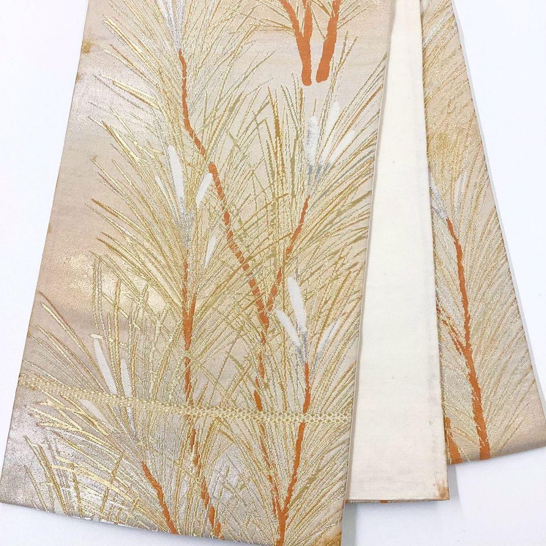 4920# Japanese Vintage Fukuro Obi Belt Kimono Fabric Silk Traditional Gold