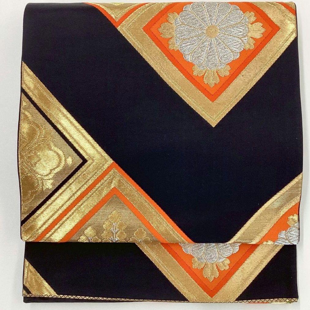 4979# Japanese Vintage Fukuro Obi Belt Kimono Fabric Silk Traditional Black