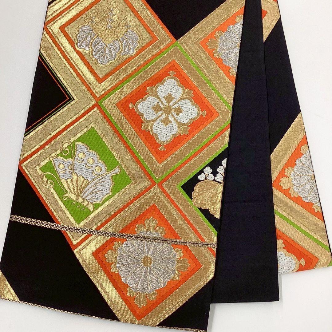 4979# Japanese Vintage Fukuro Obi Belt Kimono Fabric Silk Traditional Black