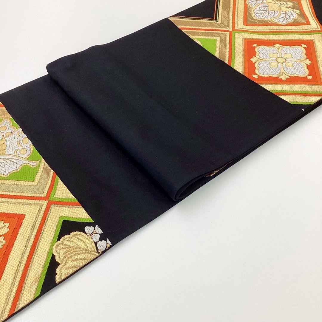 4979# Japanese Vintage Fukuro Obi Belt Kimono Fabric Silk Traditional Black