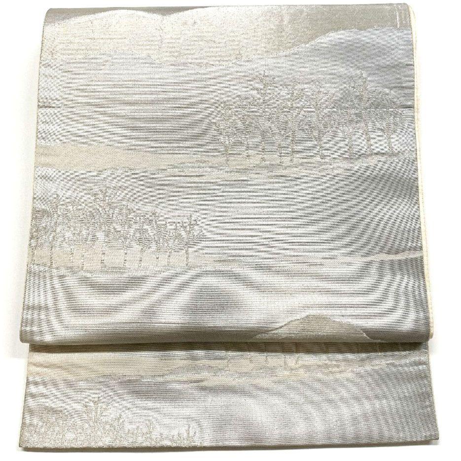 5063# Japanese Vintage Fukuro Obi Belt Kimono Fabric Silk Traditional Silver