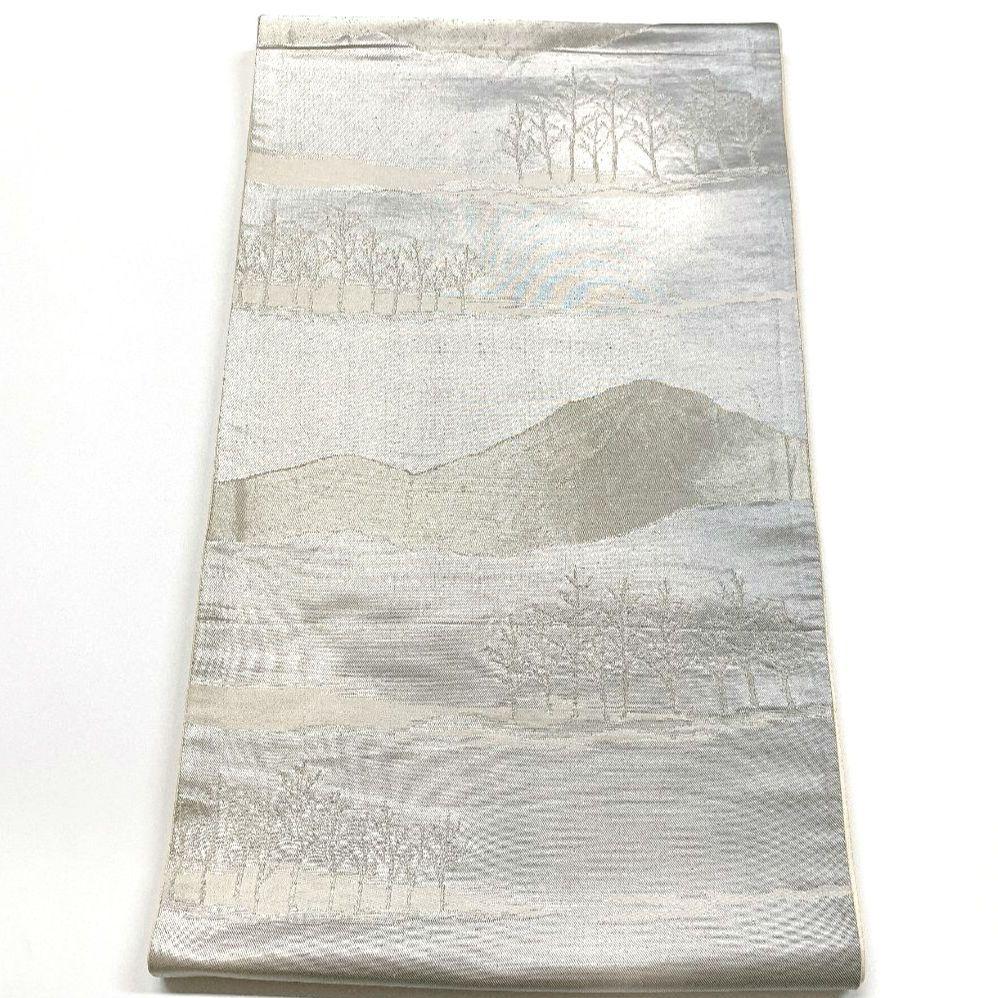 5063# Japanese Vintage Fukuro Obi Belt Kimono Fabric Silk Traditional Silver