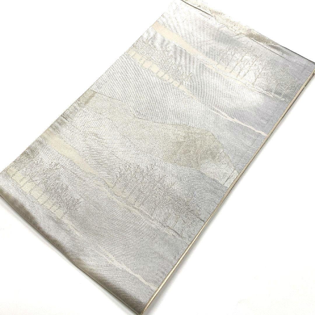 5063# Japanese Vintage Fukuro Obi Belt Kimono Fabric Silk Traditional Silver