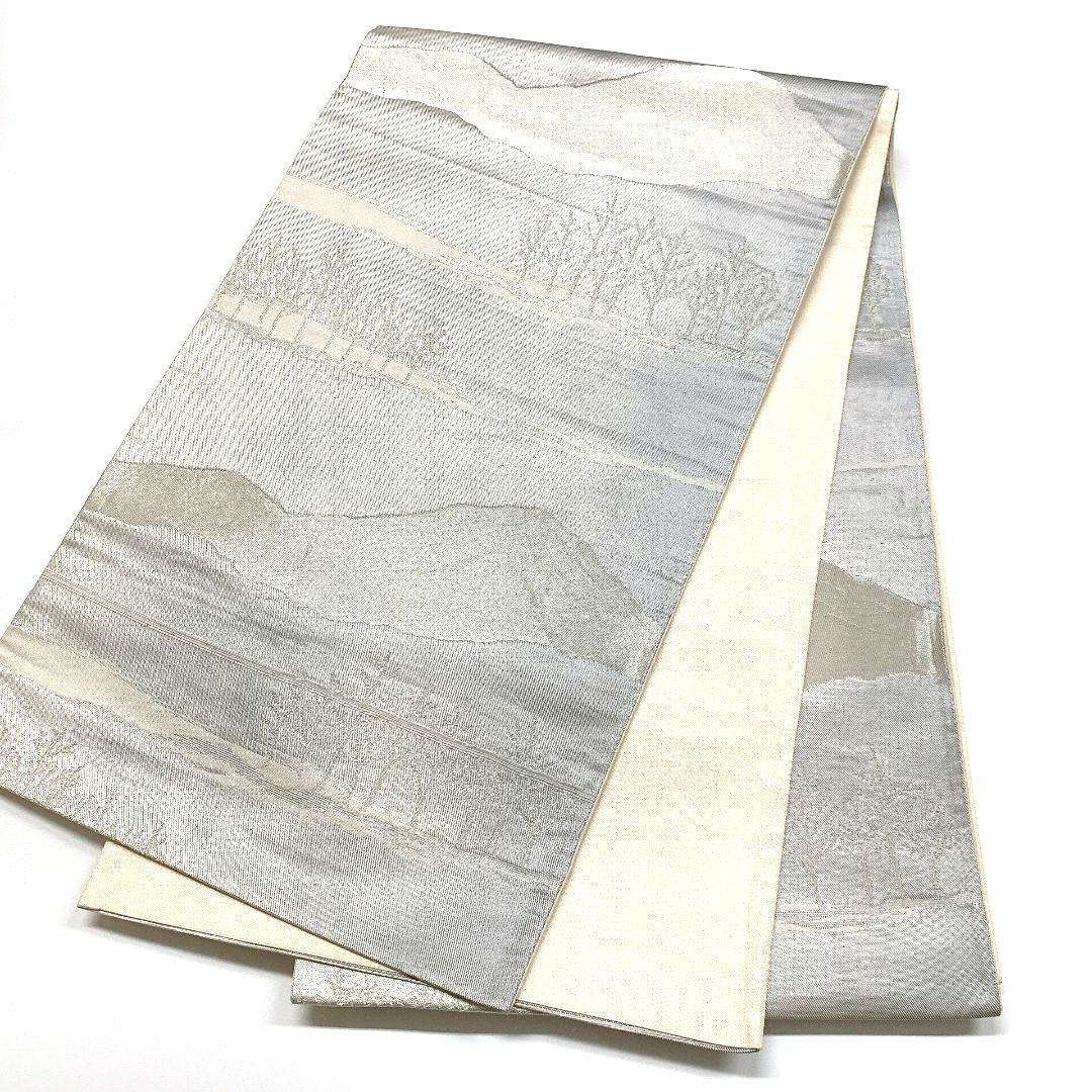 5063# Japanese Vintage Fukuro Obi Belt Kimono Fabric Silk Traditional Silver