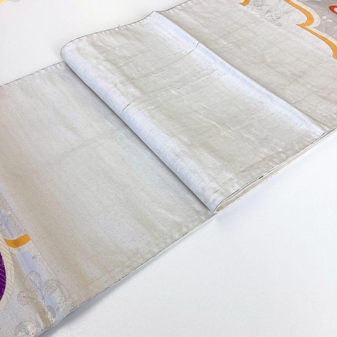5216# Japanese Vintage Fukuro Obi Belt Kimono Fabric Silk Traditional Silver