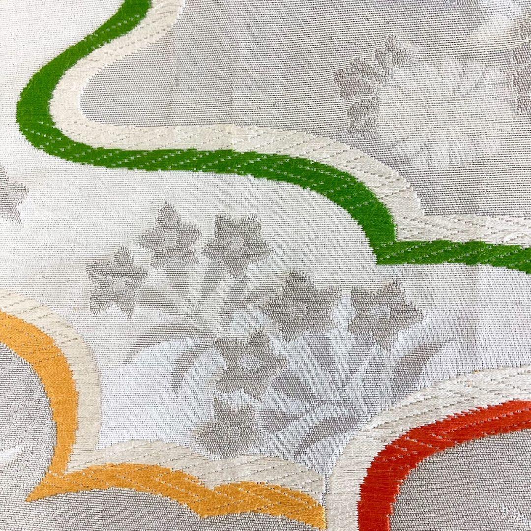 5216# Japanese Vintage Fukuro Obi Belt Kimono Fabric Silk Traditional Silver