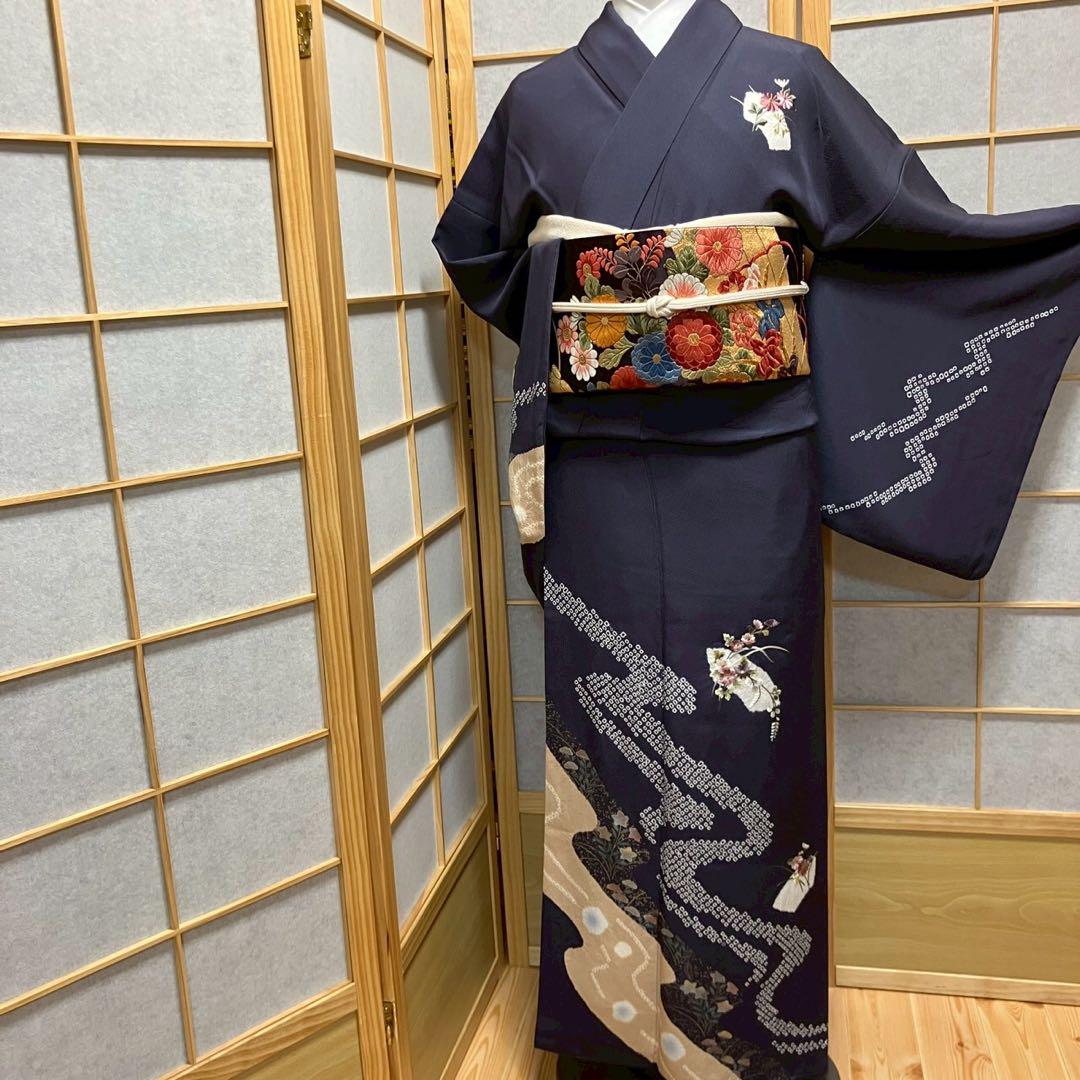 5481# Japanese Kimono Vintage Womens Silk Fabric Robe Kimono only sold Shibori
