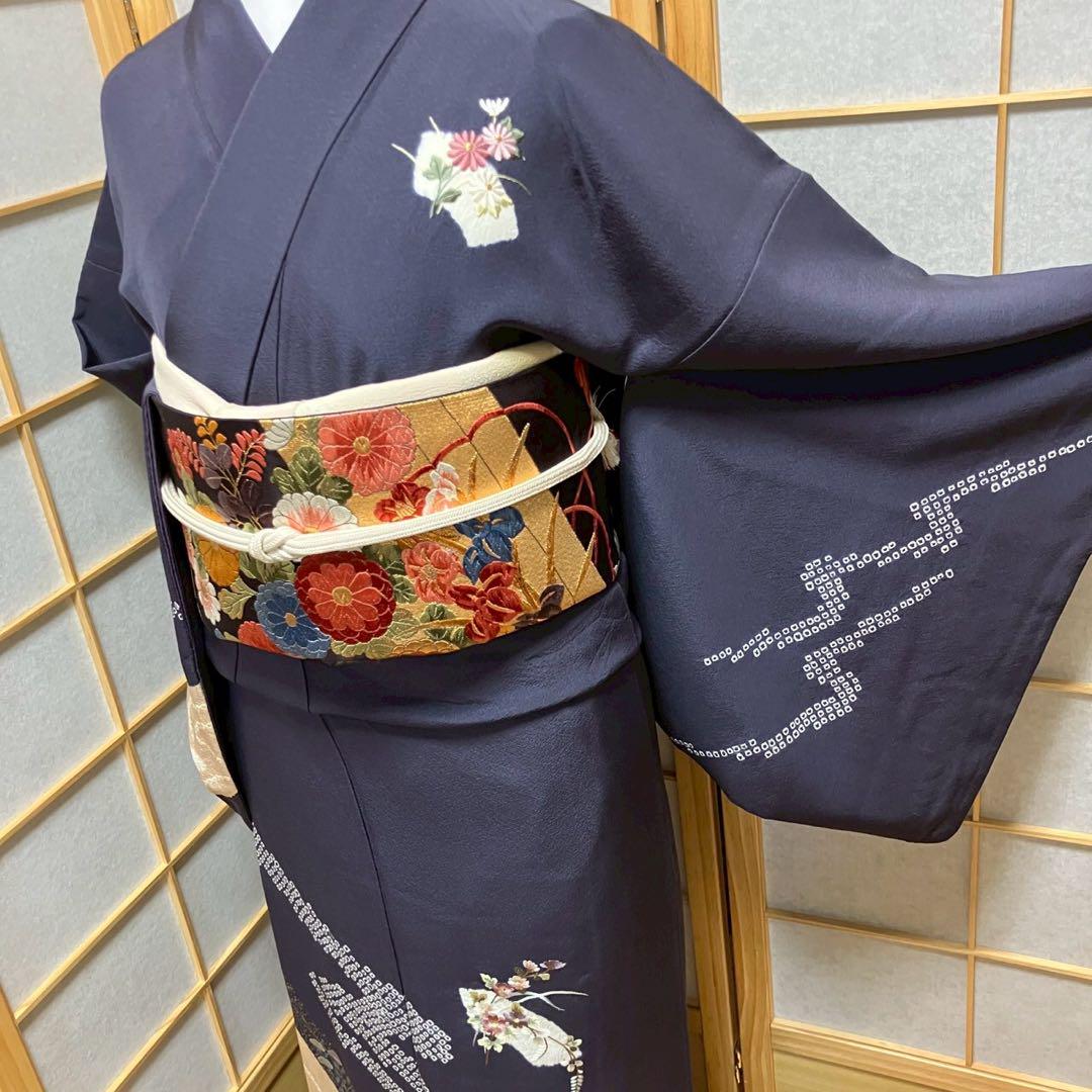 5481# Japanese Kimono Vintage Womens Silk Fabric Robe Kimono only sold Shibori