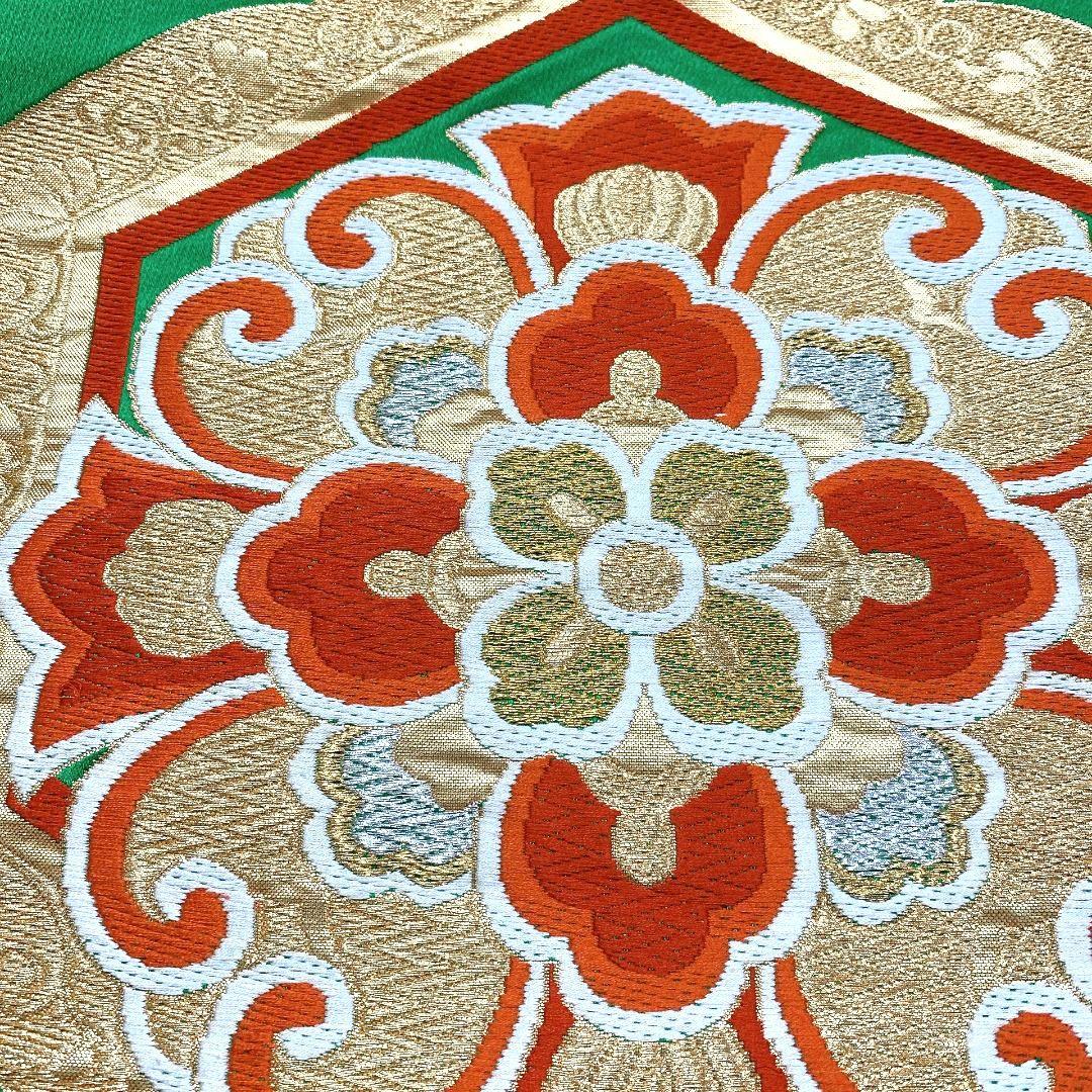 5140# Japanese Vintage Fukuro Obi Belt Kimono Fabric Silk Traditional Green