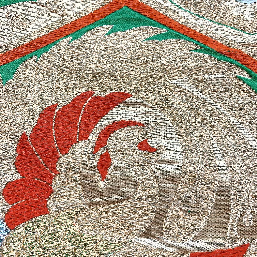 5140# Japanese Vintage Fukuro Obi Belt Kimono Fabric Silk Traditional Green