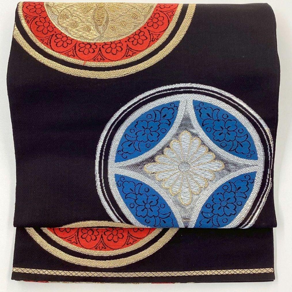 4972# Japanese Vintage Fukuro Obi Belt Kimono Fabric Silk Traditional Black