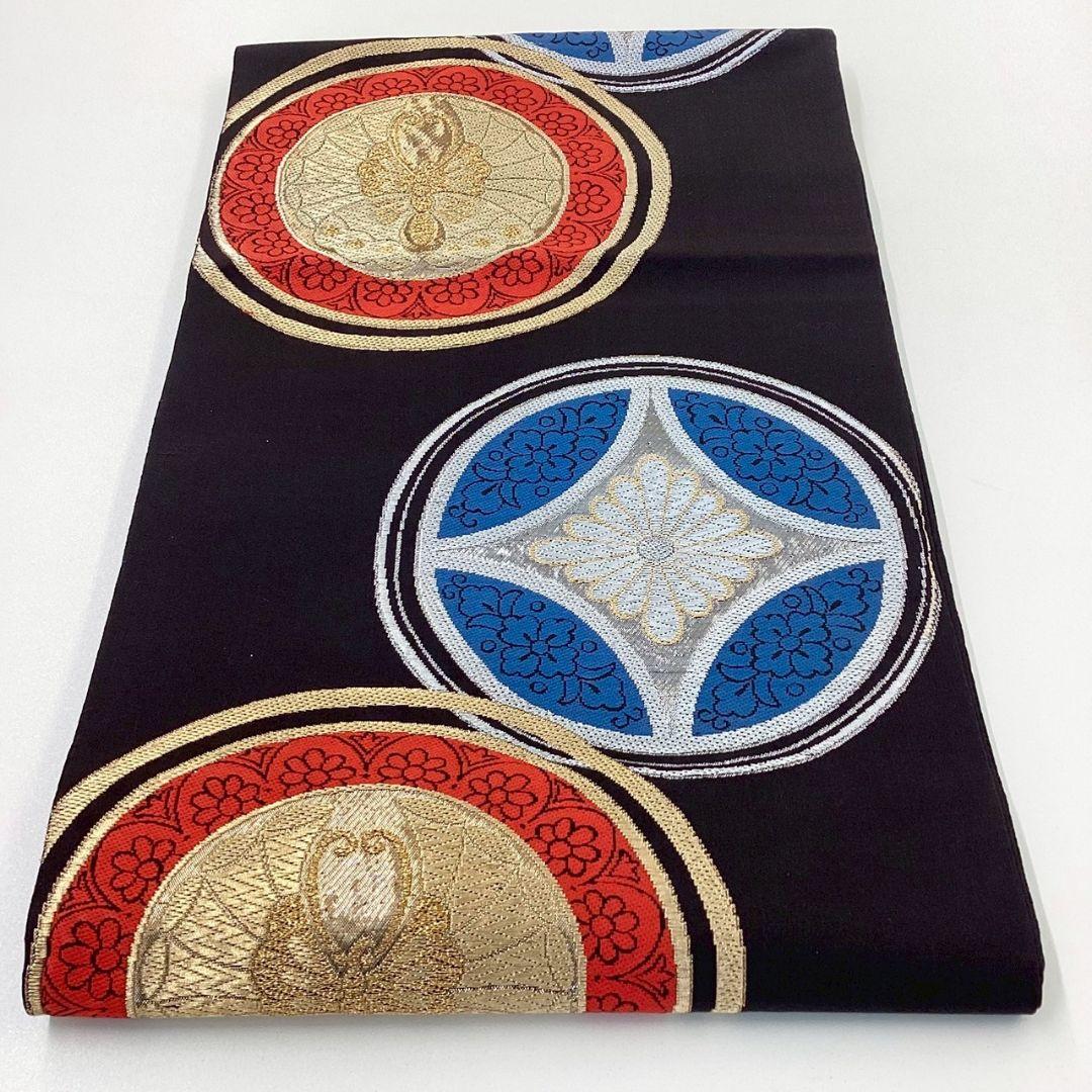 4972# Japanese Vintage Fukuro Obi Belt Kimono Fabric Silk Traditional Black