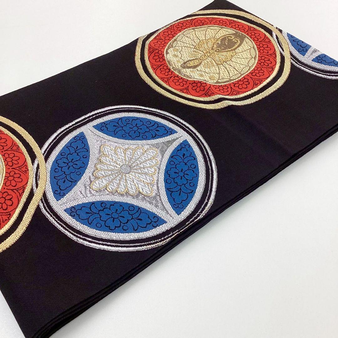 4972# Japanese Vintage Fukuro Obi Belt Kimono Fabric Silk Traditional Black