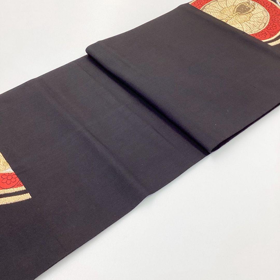 4972# Japanese Vintage Fukuro Obi Belt Kimono Fabric Silk Traditional Black
