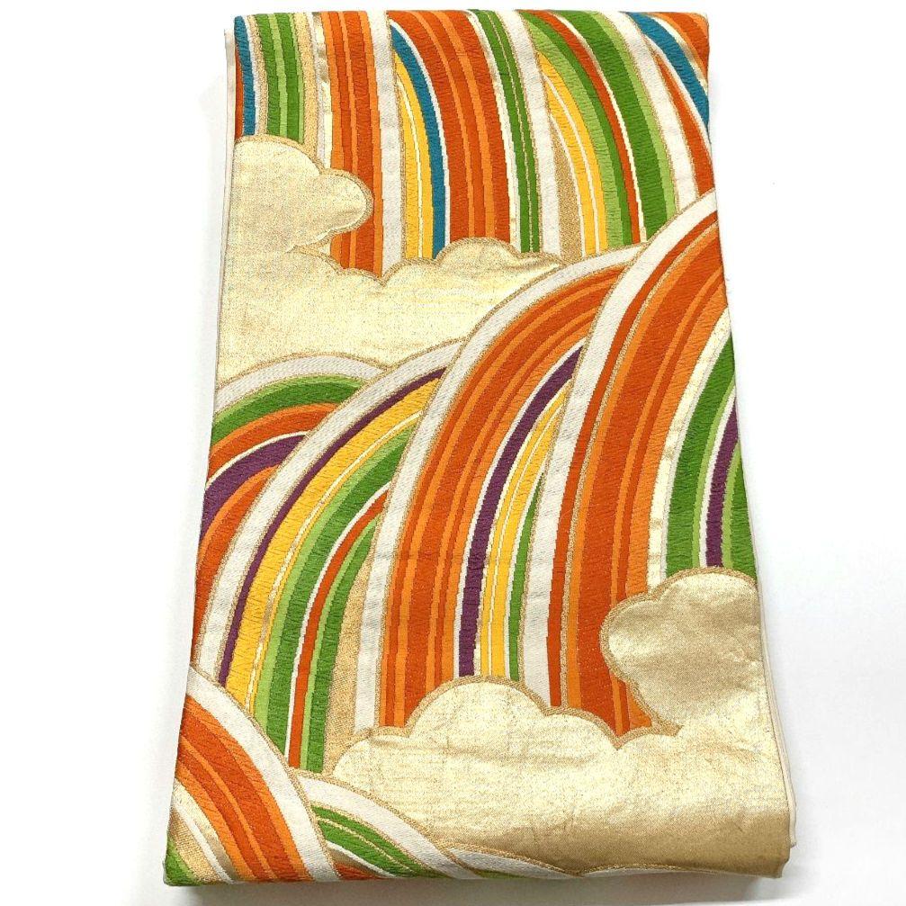 5069# Japanese Vintage Fukuro Obi Belt Kimono Fabric Silk Traditional Embroidery　