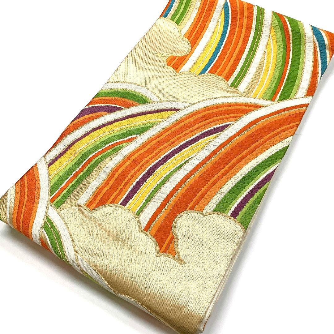 5069# Japanese Vintage Fukuro Obi Belt Kimono Fabric Silk Traditional Embroidery　