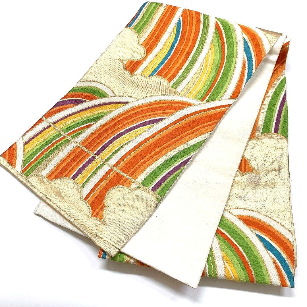5069# Japanese Vintage Fukuro Obi Belt Kimono Fabric Silk Traditional Embroidery　