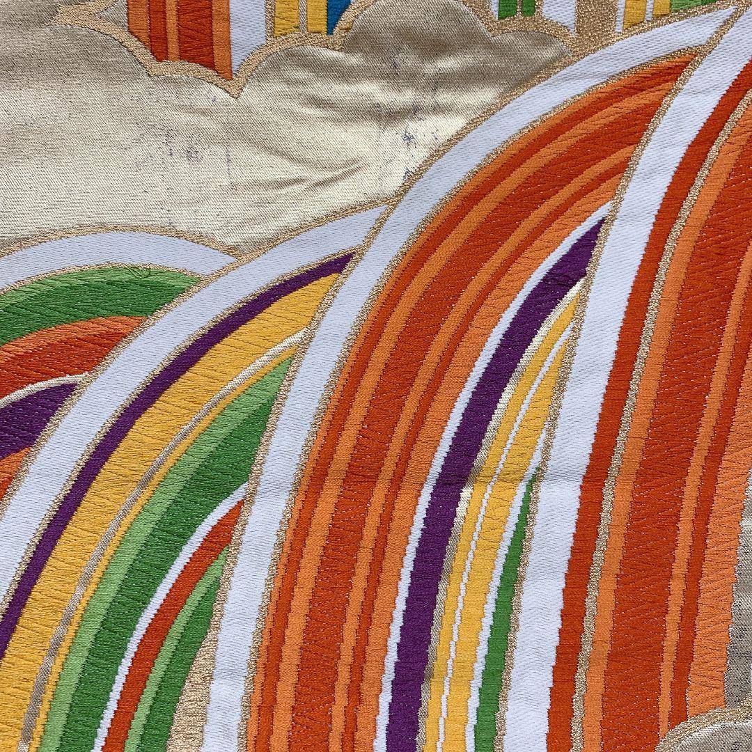5069# Japanese Vintage Fukuro Obi Belt Kimono Fabric Silk Traditional Embroidery　