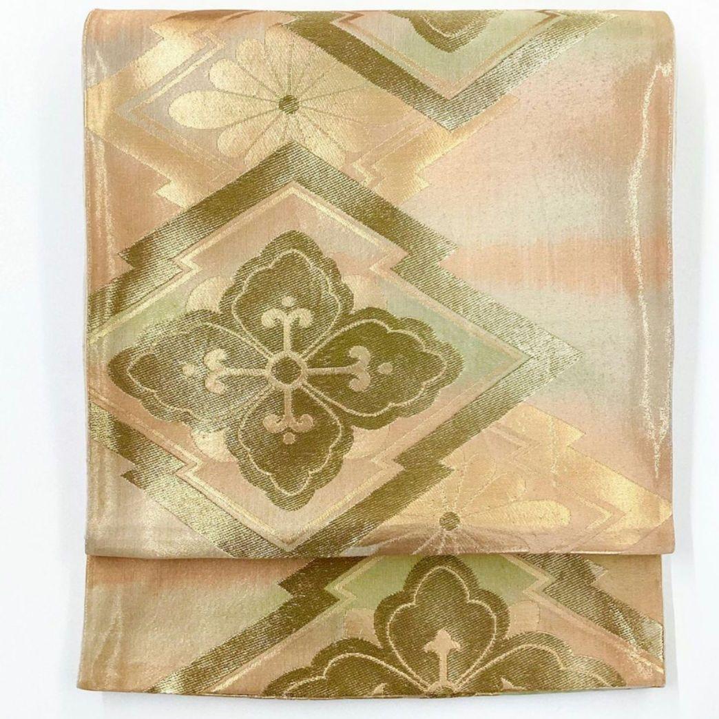 4923# Japanese Vintage Fukuro Obi Belt Kimono Fabric Silk Traditional Gold