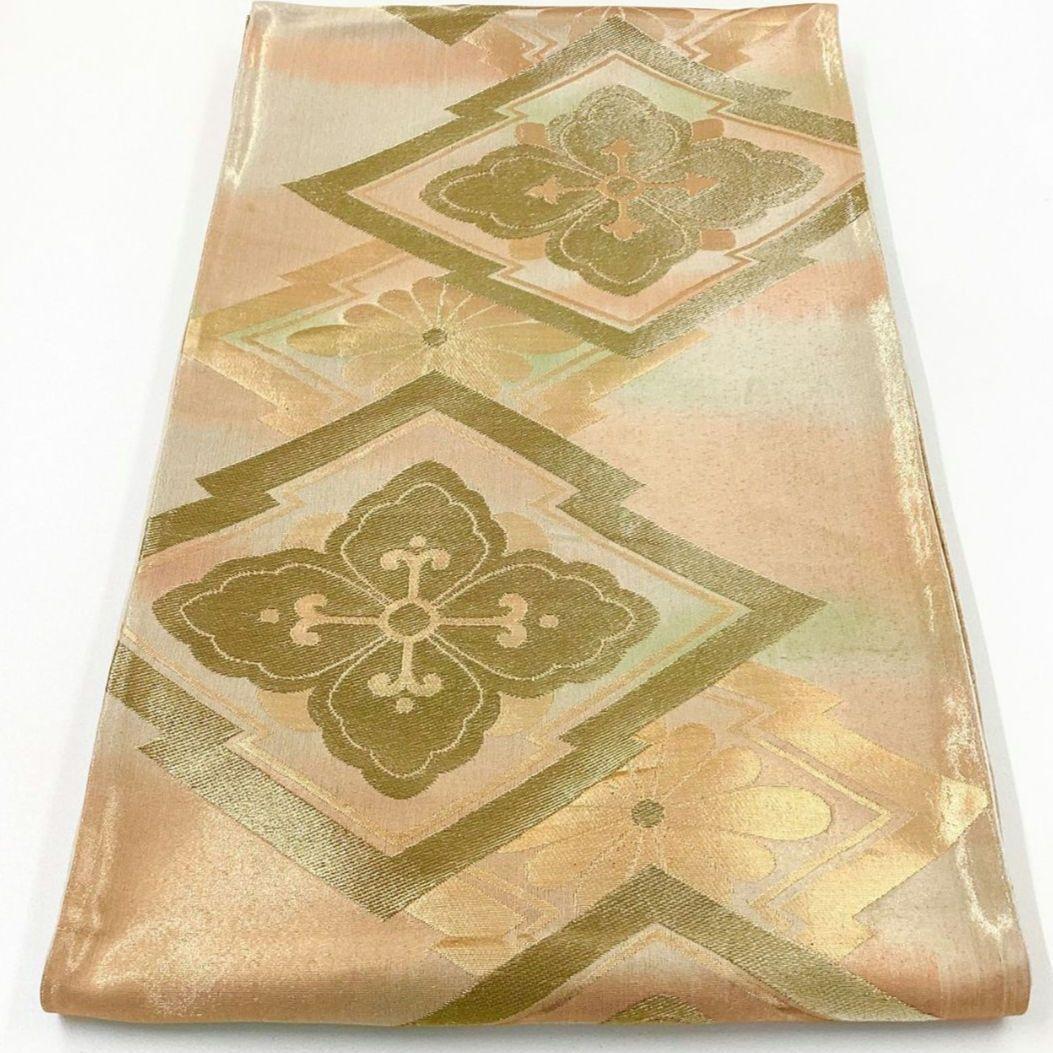 4923# Japanese Vintage Fukuro Obi Belt Kimono Fabric Silk Traditional Gold