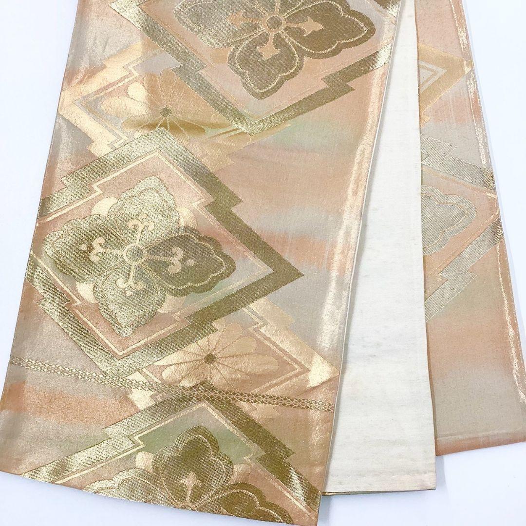 4923# Japanese Vintage Fukuro Obi Belt Kimono Fabric Silk Traditional Gold