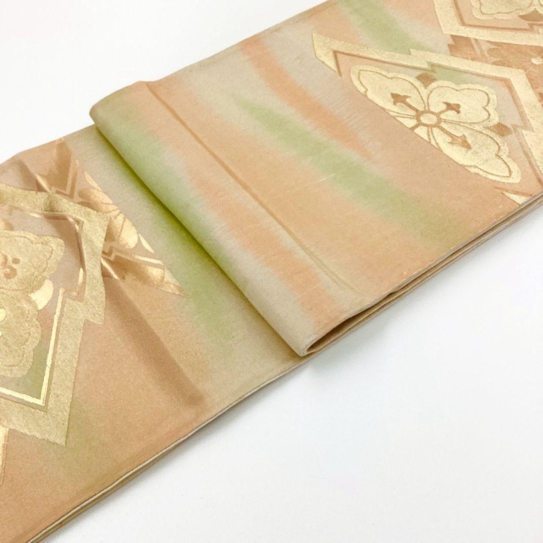 4923# Japanese Vintage Fukuro Obi Belt Kimono Fabric Silk Traditional Gold