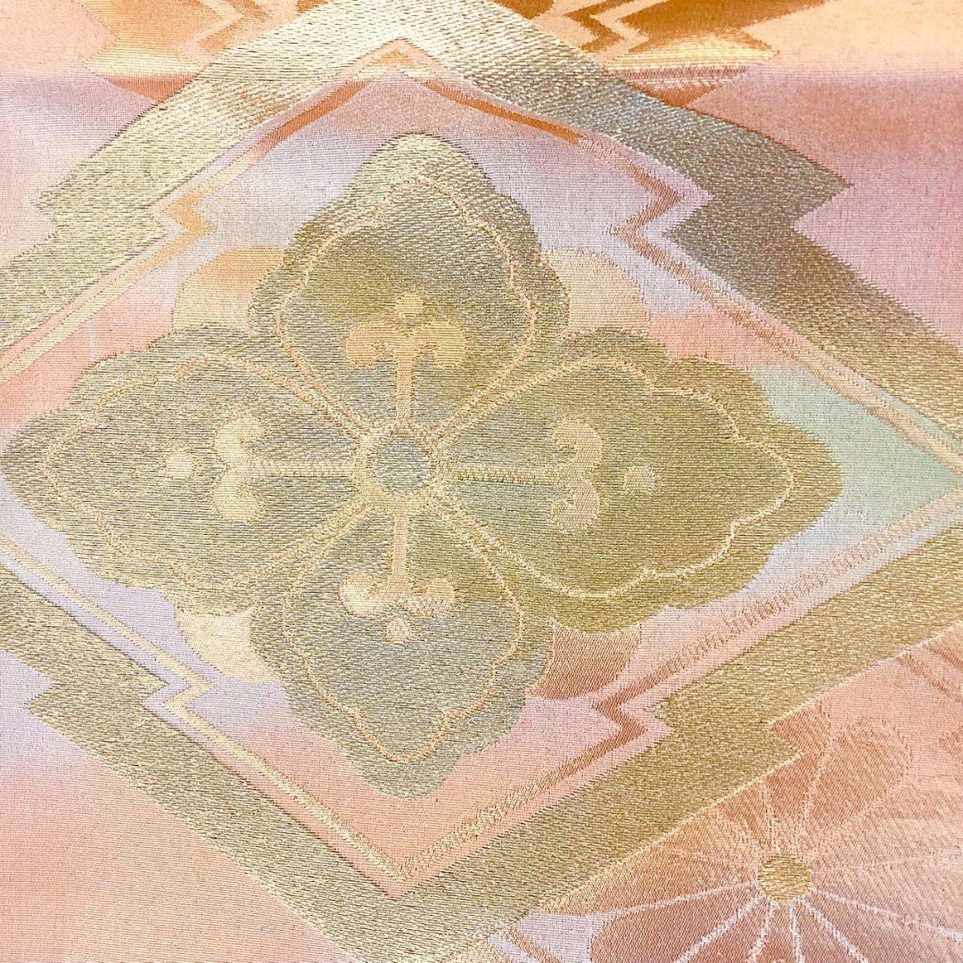 4923# Japanese Vintage Fukuro Obi Belt Kimono Fabric Silk Traditional Gold