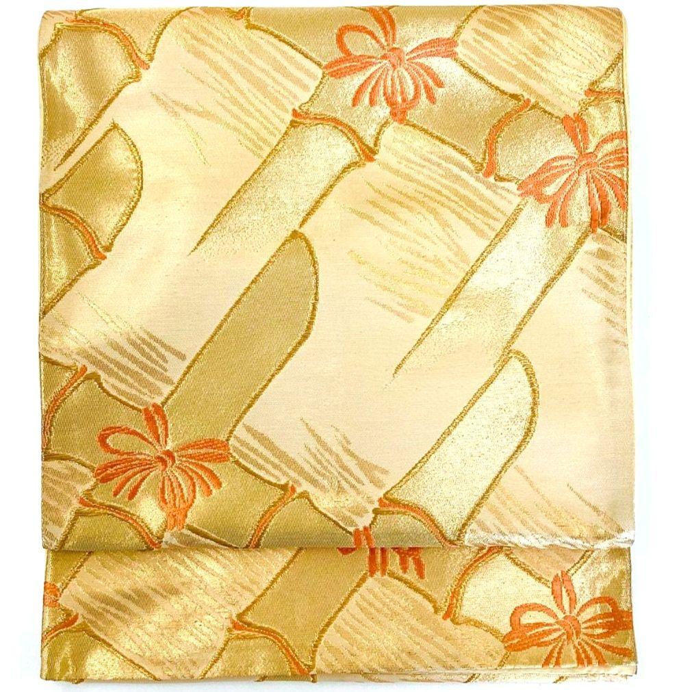5265# Japanese Vintage Fukuro Obi Belt Kimono Fabric Silk Traditional Gold