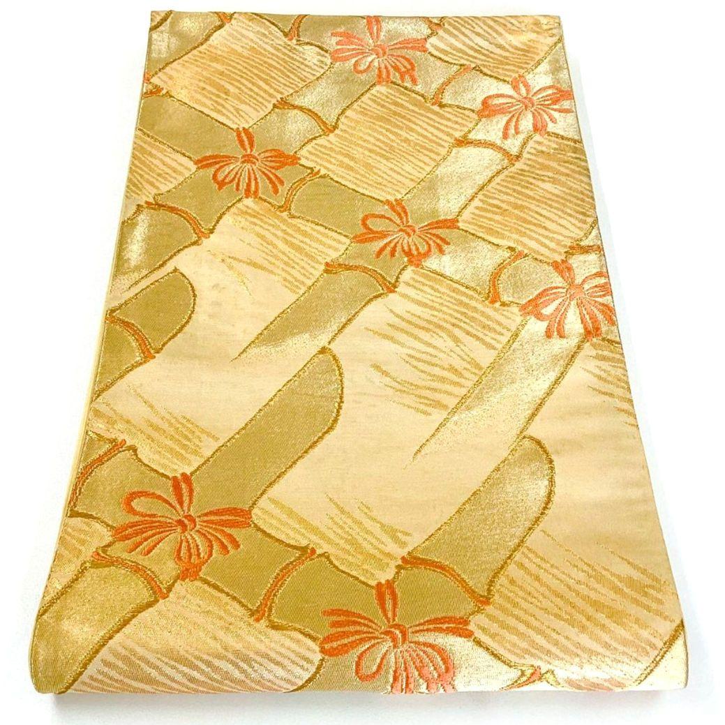5265# Japanese Vintage Fukuro Obi Belt Kimono Fabric Silk Traditional Gold