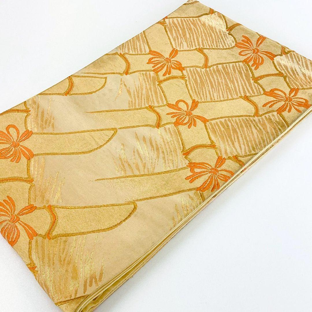 5265# Japanese Vintage Fukuro Obi Belt Kimono Fabric Silk Traditional Gold