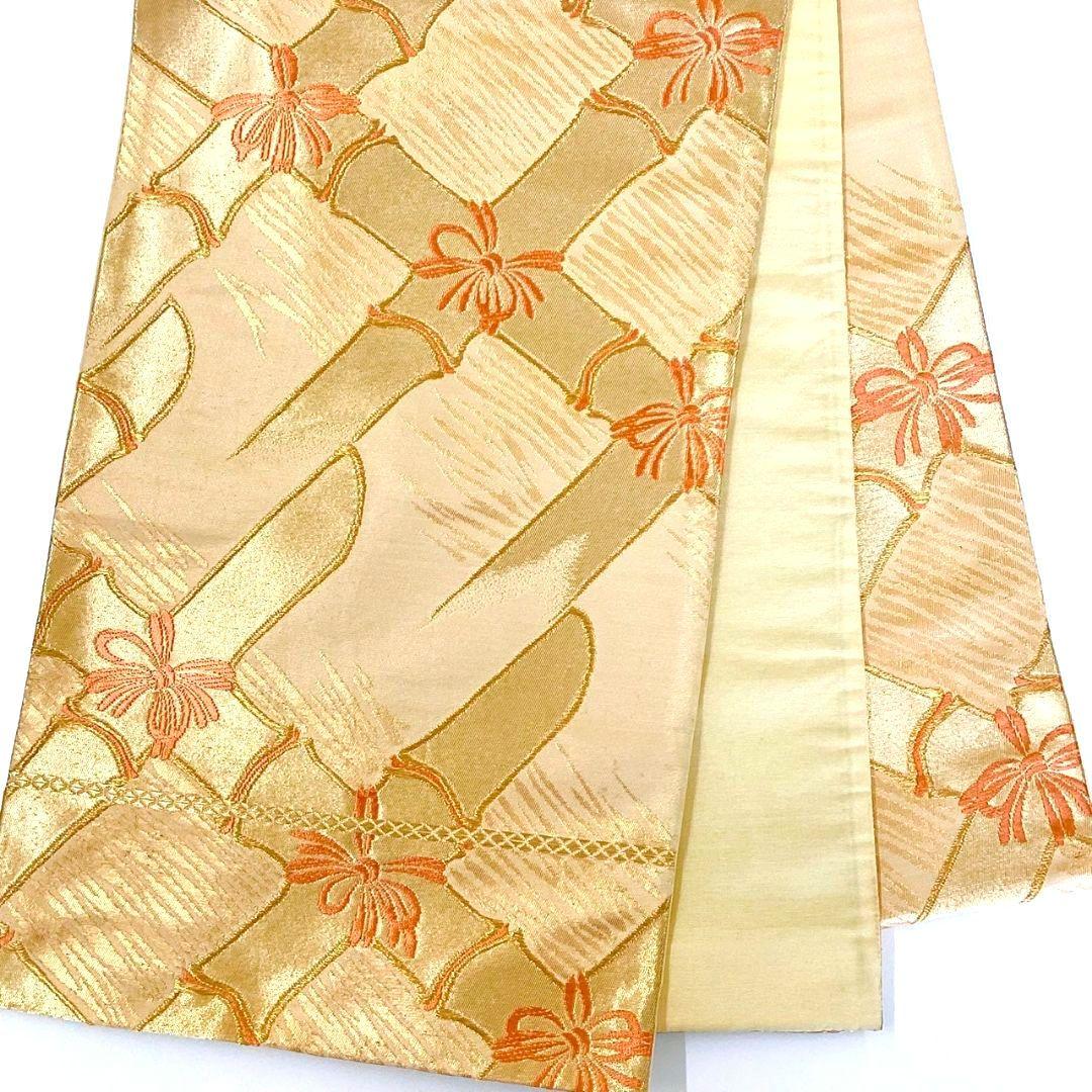 5265# Japanese Vintage Fukuro Obi Belt Kimono Fabric Silk Traditional Gold
