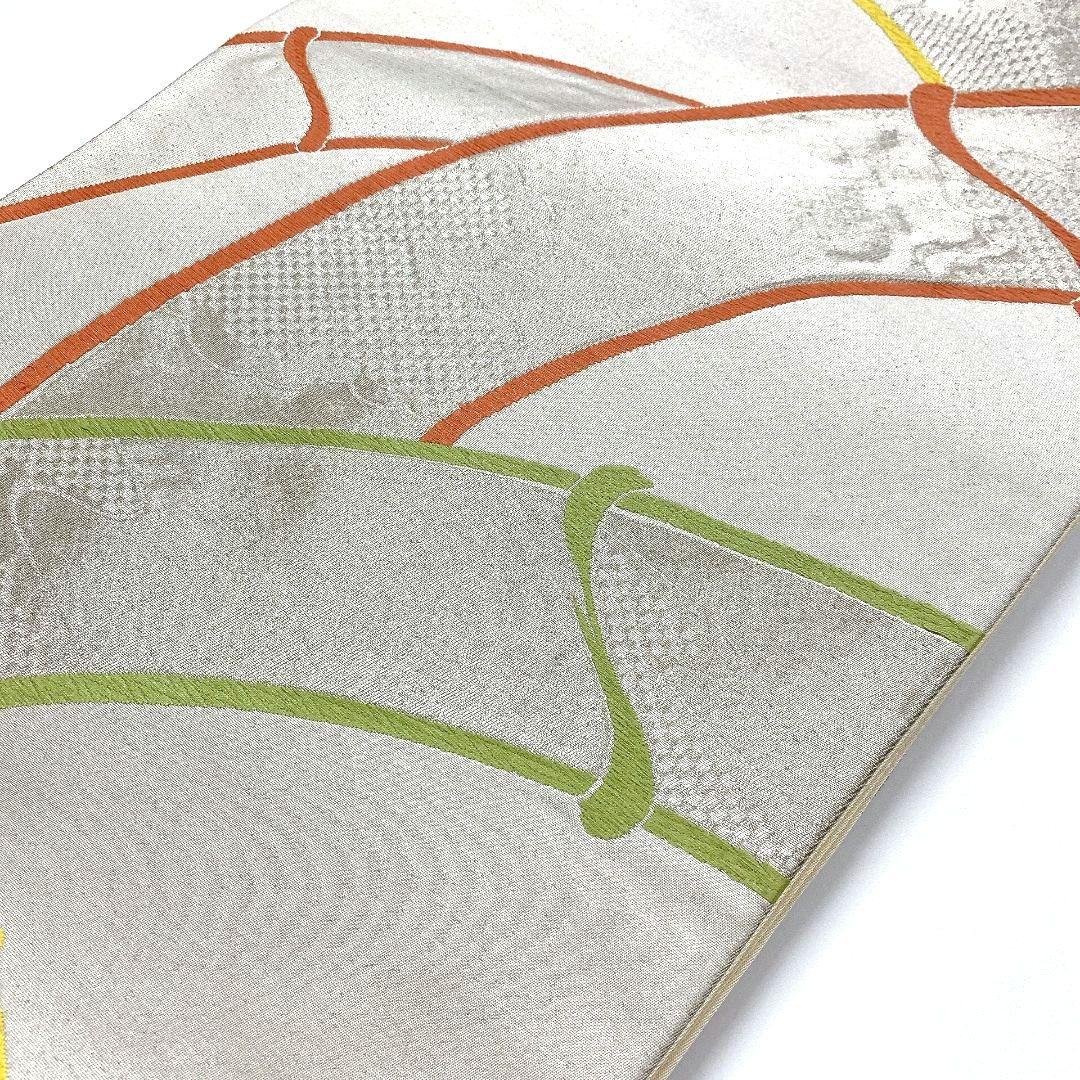 5052# Japanese Vintage Fukuro Obi Belt Kimono Fabric Silk Traditional Silver