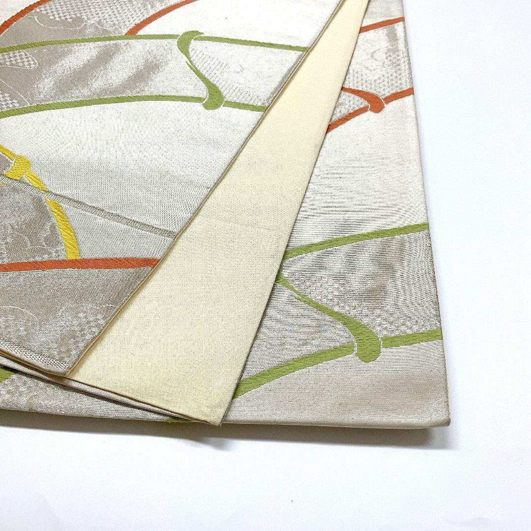 5052# Japanese Vintage Fukuro Obi Belt Kimono Fabric Silk Traditional Silver