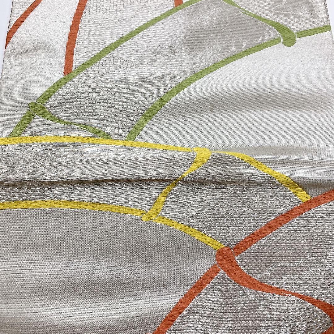 5052# Japanese Vintage Fukuro Obi Belt Kimono Fabric Silk Traditional Silver