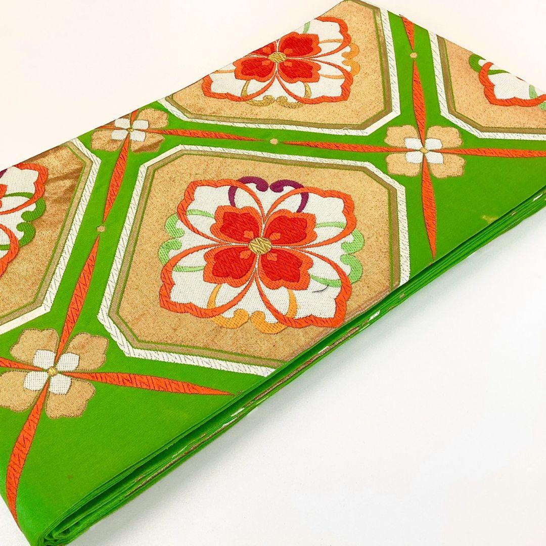 5233# Japanese Vintage Fukuro Obi Belt Kimono Fabric Silk Traditional Embroidery