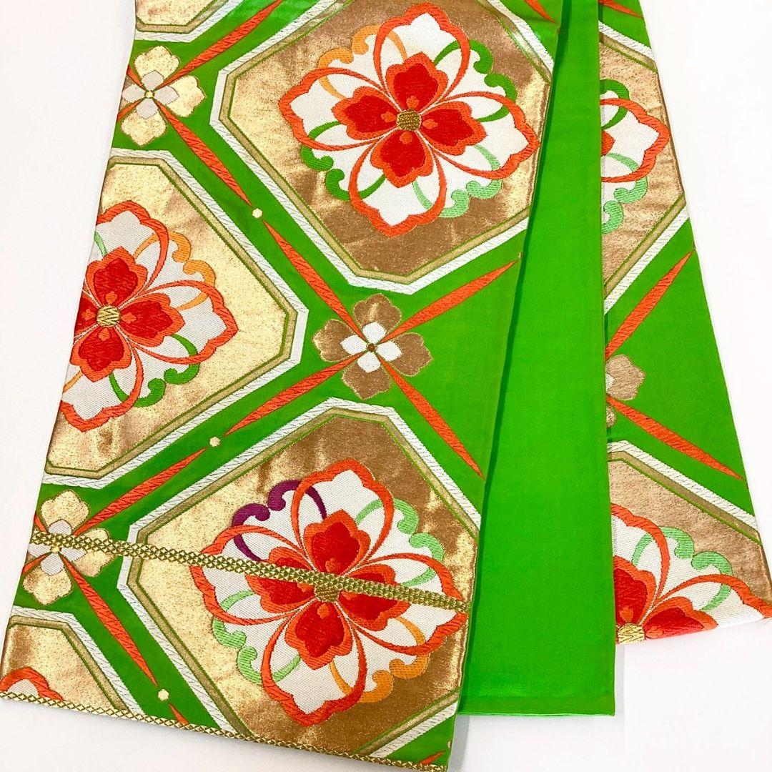 5233# Japanese Vintage Fukuro Obi Belt Kimono Fabric Silk Traditional Embroidery