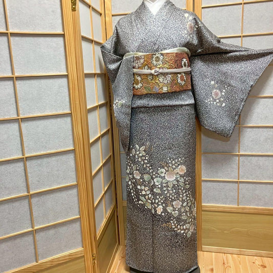 5453# Japanese Kimono Vintage Womens Silk Fabric Robe Kimono only sold Black