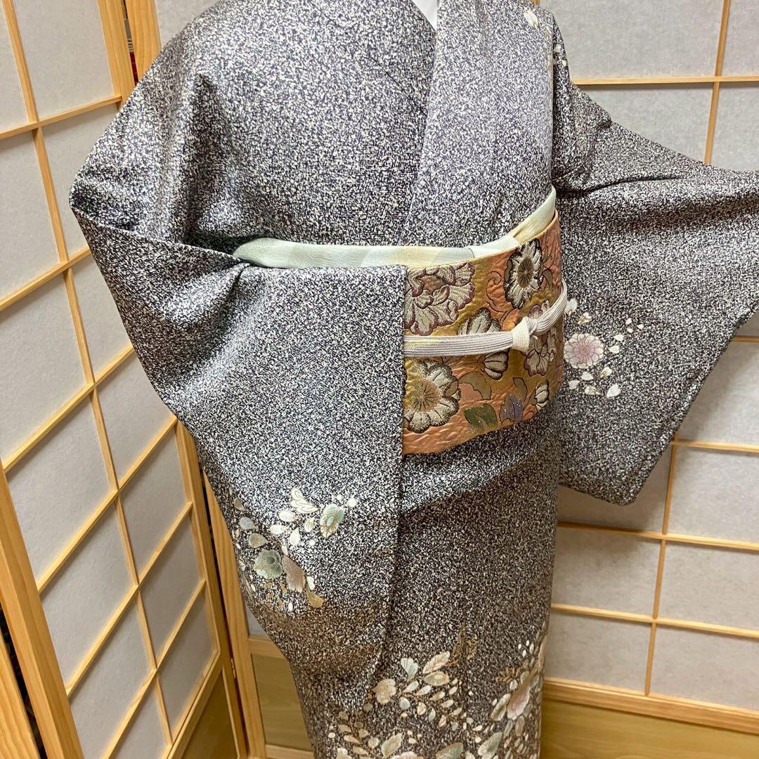 5453# Japanese Kimono Vintage Womens Silk Fabric Robe Kimono only sold Black