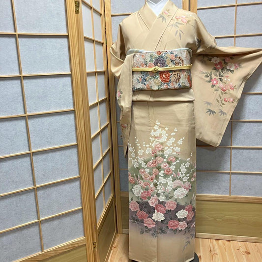 4417# Japanese Kimono Vintage Womens Silk Fabric Robe Kimono only sold