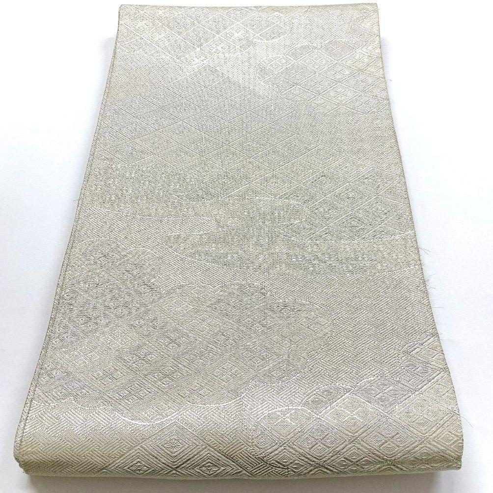 5087# Japanese Vintage Fukuro Obi Belt Kimono Fabric Silk Traditional Silver
