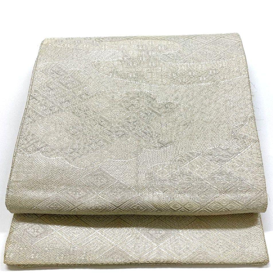 5087# Japanese Vintage Fukuro Obi Belt Kimono Fabric Silk Traditional Silver
