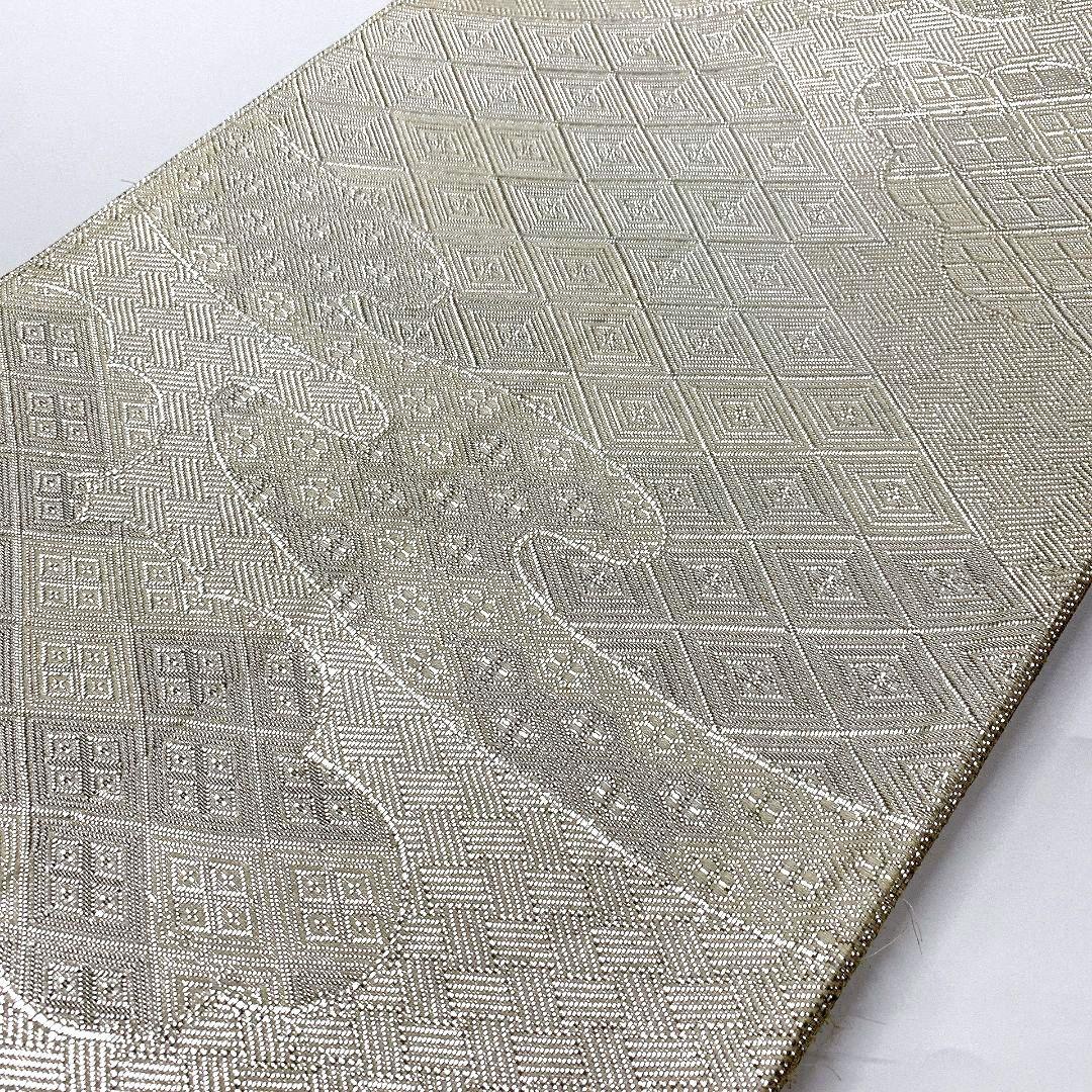 5087# Japanese Vintage Fukuro Obi Belt Kimono Fabric Silk Traditional Silver