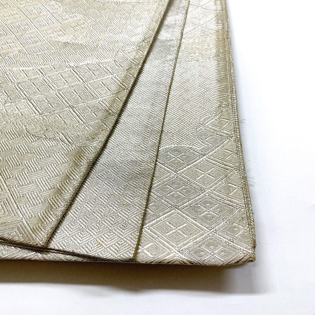 5087# Japanese Vintage Fukuro Obi Belt Kimono Fabric Silk Traditional Silver