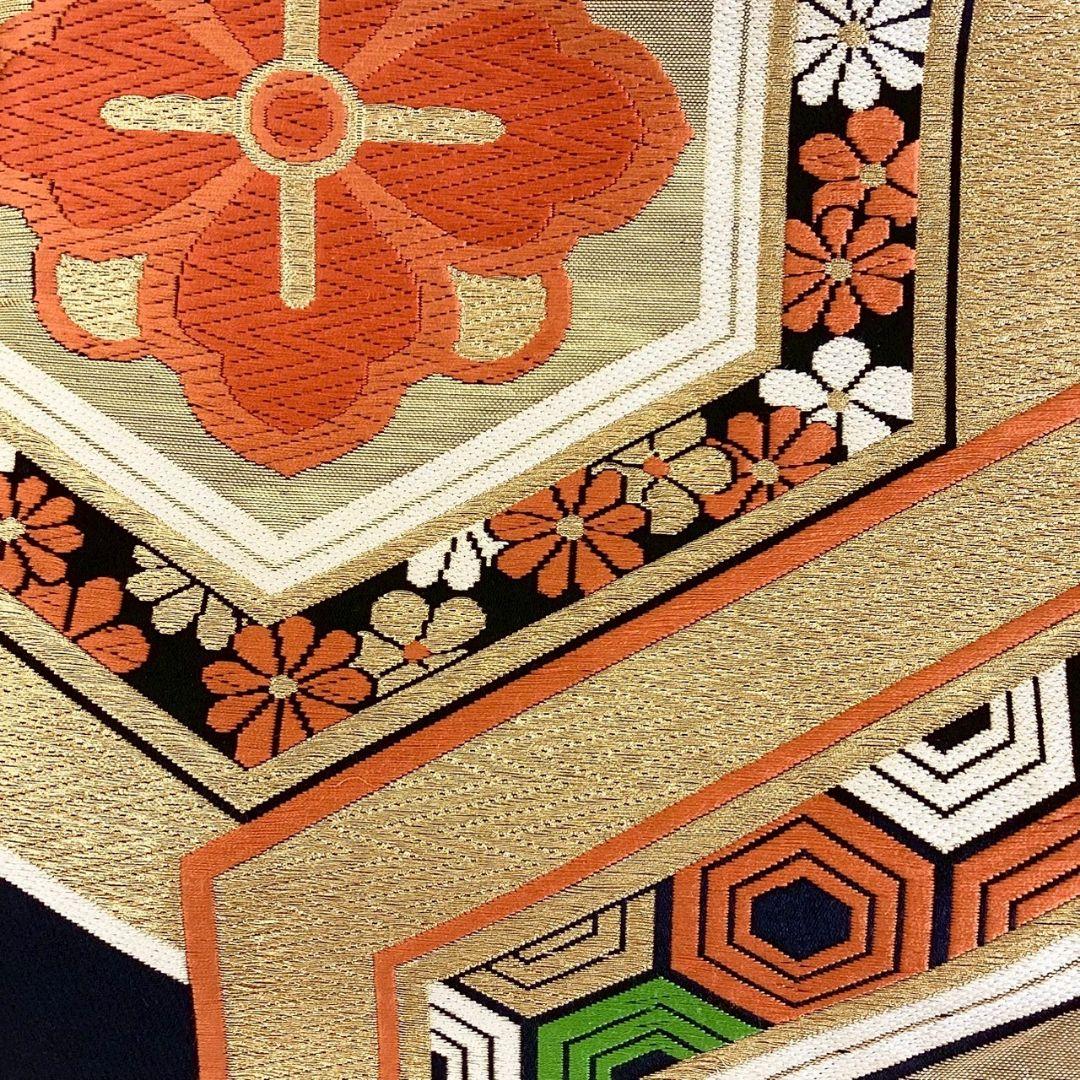 5207# Japanese Vintage Fukuro Obi Belt Kimono Fabric Silk Traditional Black