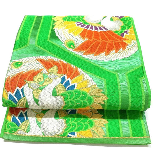 5356# Japanese Vintage Fukuro Obi Belt Kimono Fabric Silk Traditional Embroidery