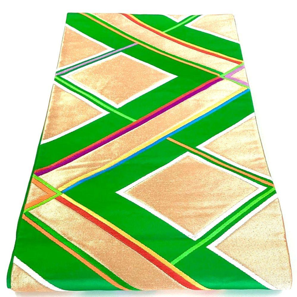 5260# Japanese Vintage Fukuro Obi Belt Kimono Fabric Silk Traditional Green